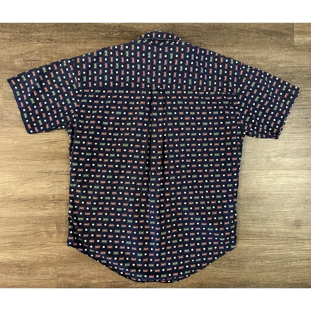 Vintage 90s CHAPS RALPH LAUREN Button Down ALL OVER GOLF PRINT Cotton L Blue E15